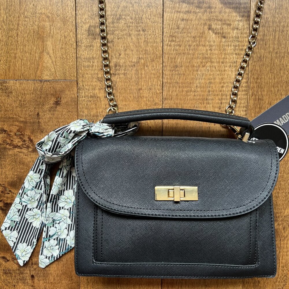 Steve Madden Women's BTAYLOR Black Crossbody Handbag Purse w/ Floral Scarf - NWT